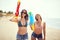 Crazy vacation with sexy girl and  fun with water gun at beach. Woman have fun at the beach in summer holiday