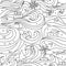 Crazy vector seamless pattern with sea elements- fishes, ships, seagulls