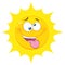 Crazy Yellow Sun Cartoon Emoji Face Character With Mad Expression And Protruding Tongue.