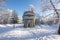 Creaking summer-house at Chinese village in winter in Tsarskoe Selo, Saint Petersburg, Russia