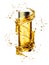 Cream bottle mock up in water splash of golden color.