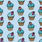 Cream cake blue seamless pattern