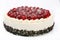 Cream cake with cherries on white background
