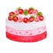 Cream cake decorated with strawberries. Watercolor holiday clipart