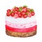 Cream cake decorated with strawberries. Watercolor holiday clipart