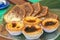 Cream cake, pastel de nata in close-up on the table. Traditional portuguese food.