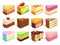 Cream cake slices pieces. Vector illustrations set in cartoon style