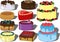 Cream cakes vector set, fruit, chocolate, nuts, honey cakes