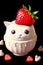 Cream cat melting on ice cream, strawberry decoration, sweet dreamy, illustration, printable