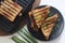 Cream cheese bacon sandwiches. Grilled sandwiches with a spread made of combination of cream cheese, green onions, oregano and