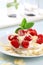 Cream cheese pancakes with raspberries