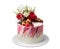 Cream colored abstract cake of berries and flowers.