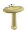 Cream colored washbasin or sink on a stand, with golden faucet