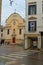 Cream coloured church next to arcade Treviso Italy