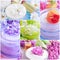 Cream cosmetic flower soap oil collage composition