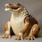 Cream Crocodile Figurine With Large Teeth On Gray Background