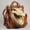 Cream Crocodile Handbag With Open Mouth - Naoto Hattori Style