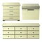 Cream drawer dresser with bedside night stand and storage box