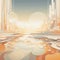 Cream Futurism Seascape Abstract: 2d Animation With City, Water, And Abstract Background