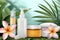 Cream lifted contours balancing serum jar. Skincare serumhospice massage jar pot perfume development mockup