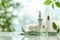 Cream liquid dispenser chill jar. Skincare age defyingrose water spray jar pot perfume advertisement mockup