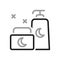 Cream and lotion at night, icon. The woman applies products for healthy skin, linear icon. Vector illustration