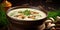 Cream Mushroom Soup with Porcini or Bay Boletes in White Restaurant Bowl, Wild Eco Mushrooms Dish