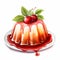 Cream Pudding With Cherries And Sauce Watercolor Clipart