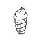 Cream puff pastry roll. Trdlo logo. Doodle dessert icon. Black hand drawn illustration of Trdelnik with soft ice cream. Contour