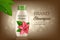 Cream shampoo product bottle with green cap, Plumeria flower template design