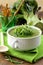 Cream soup broccoli with arugula greens