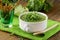 Cream soup broccoli with arugula greens