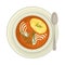 Cream Soup with Sliced Onion and Bread Top View Vector Illustration