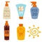 Cream sunscreen bottle isolated on white background vector icon sunblock cosmetic summer container tube packaging design