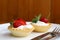Cream tartlet with juicy and ripe strawberries
