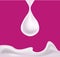 Cream white drop with white milk splash on pink background, illustration