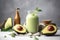 Creamy Avocado Smoothie in glass on marble gray background. Diet food concept. Avocado Recipes for Breakfast. Generated