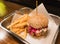 Creamy blue cheese Hamburger and French fries