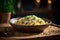 Creamy Carbonara Pasta with Grated Cheese and Parsley on Wooden Table