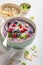 Creamy cold soup made of raspberries and blueberries