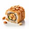 Creamy And Crunchy Sushi Roll Covered With Nuts - Stock Image