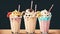Creamy Delights National Banana Split Day Milkshake Illustration.AI Generated