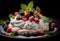 Creamy dessert and the crispness of freshly sliced fruits on plate. AI Generated