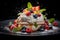 Creamy dessert and the crispness of freshly sliced fruits on plate. AI Generated