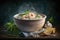 Creamy Garlic Shrimp In Bowl On Wooden Table - Generative AI