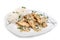 Creamy Herb Mushroom Chicken with steamed rice isolated plate