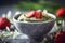 Creamy Matcha Ice Cream with Strawberries and Powdered Sugar