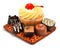 Creamy muffin with chocolate sweets, candies isolated