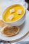 Creamy pumpkin soup with croutons and lightly toas
