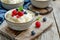 Creamy rice pudding with fresh berries. Sweet dessert, traditional treat